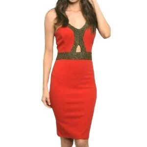 Kimcine Metallic Sexy Bodycon Mini Dress Red Gold Size Large NWT